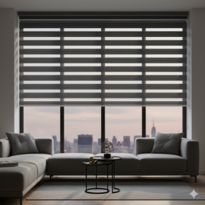 Zebra Blinds Fitted On A Large Living Room Window